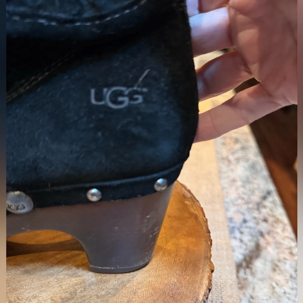 UGG Black Suede Leather Booties. Wooden heels. Size 7. GUC - Picture 12 of 13